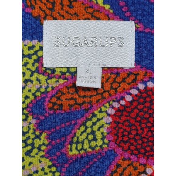 Sugar Lips Dress Size XL Bold Colorful Artwear Floral Puff‎ Sleeves Textile Art - Picture 3 of 9